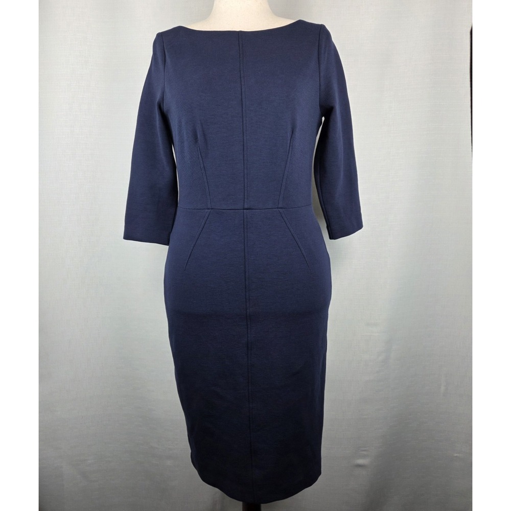 Boden Navy Knit Midi Dress Women's 10 Bodycon Office Secretary Career